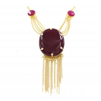 Nickel-Free Gold Plated Handmade Dyed Ruby Stone Seated Necklace - Radiant Elegance and Vibrant Char